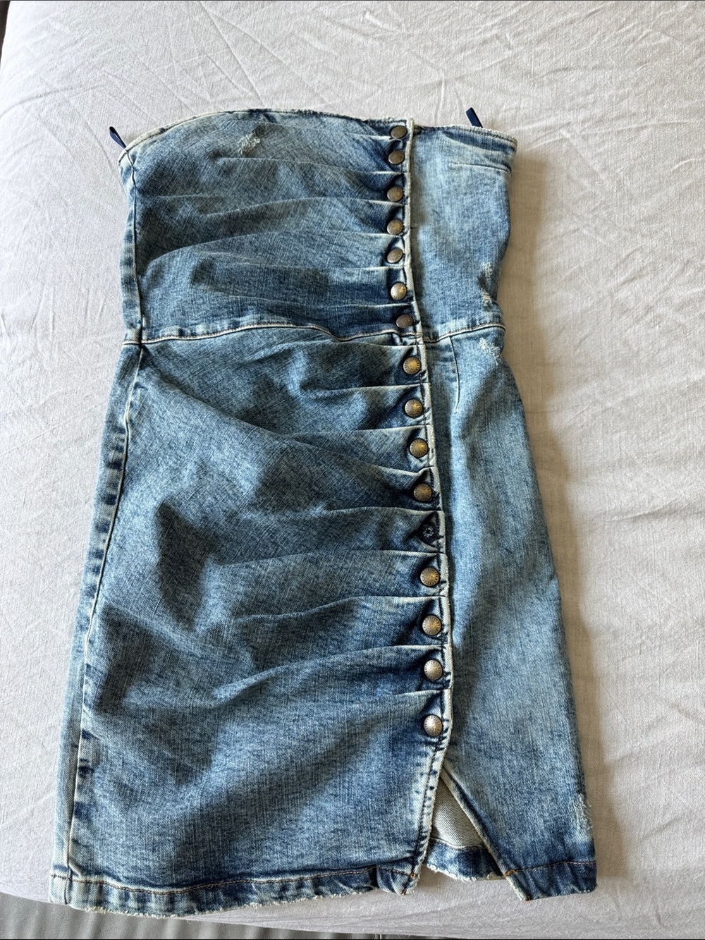 Retrofete Blue Denim Mini Dress with Button Front